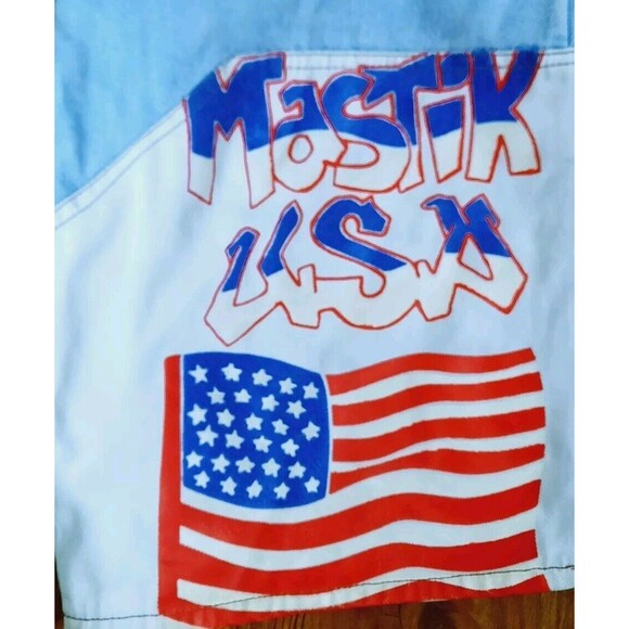 Vintage 90s Mastik Painted Denim Overalls Shorts Shortalls Women Size M USA - Picture 13 of 13